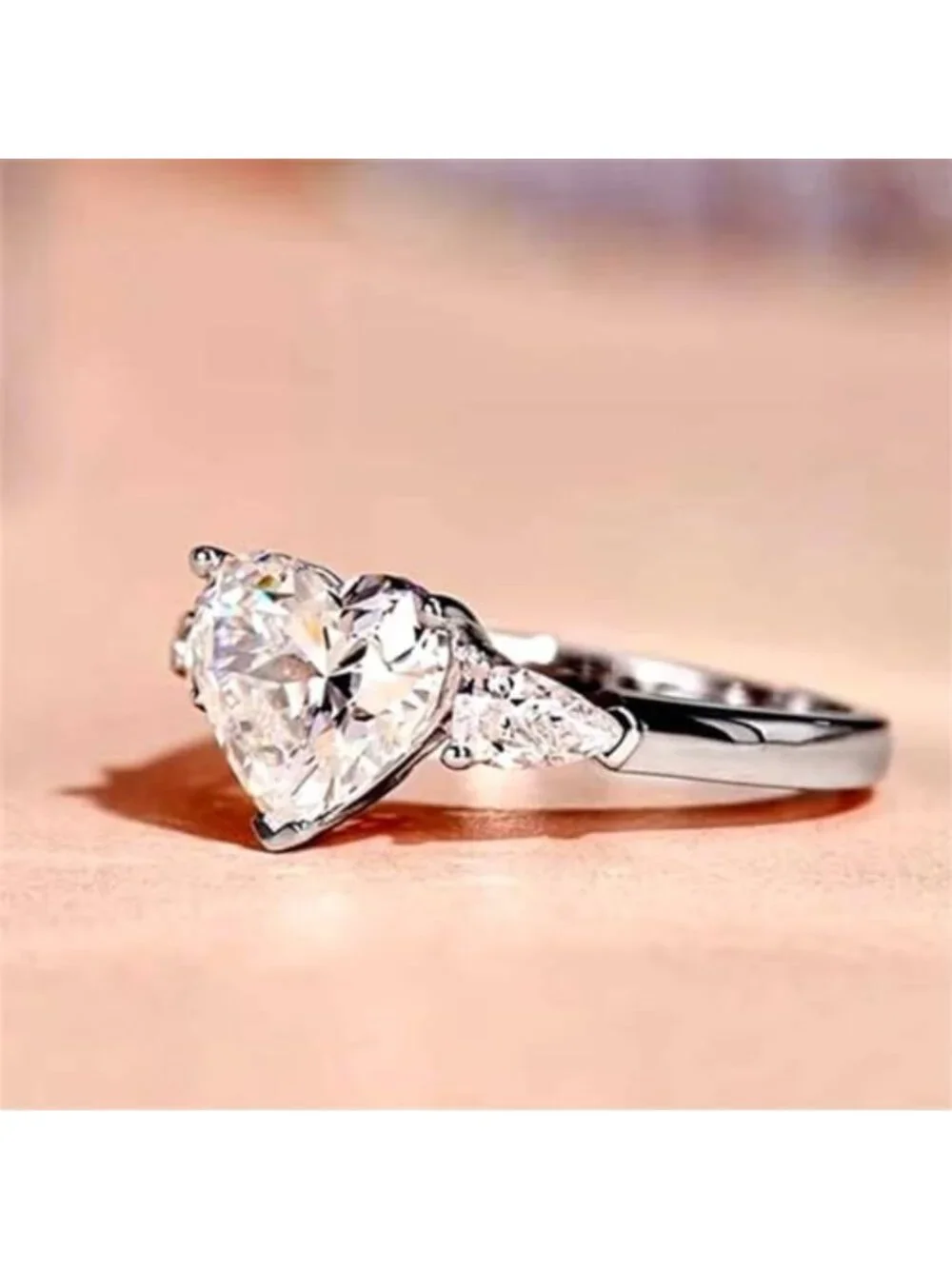 Shiny Heart Gemstone Ring - 925 Sterling Silver, 3Ct CZ Halo Engagement Band